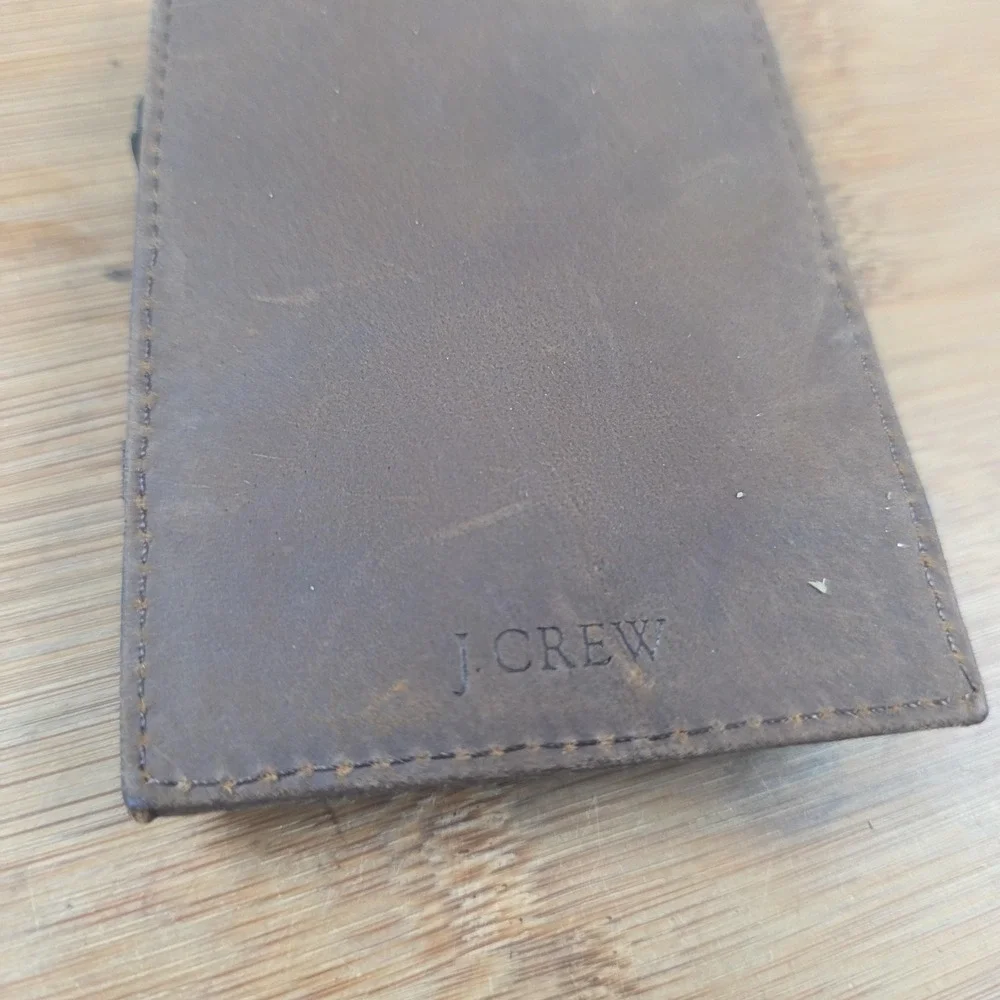J Crew Wallet Mens One Size Brown Leather Slim Fold Card Case Logo Minimalist